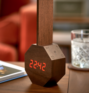 Gingko Octagon One Plus Portable Alarm Clock and Desk Light Walnut